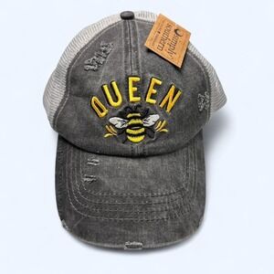 Simply Southern Queen Bee Distressed Trucker‎ Baseball Hat Gray Mesh Snapback OS